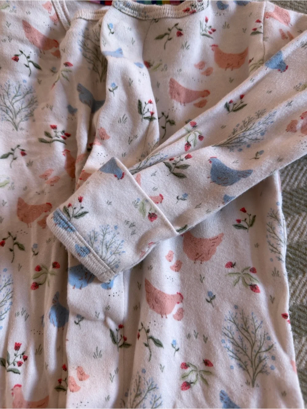 Magnetic Me Cream Footie Pajamas with Pink & Blue Bird Print
